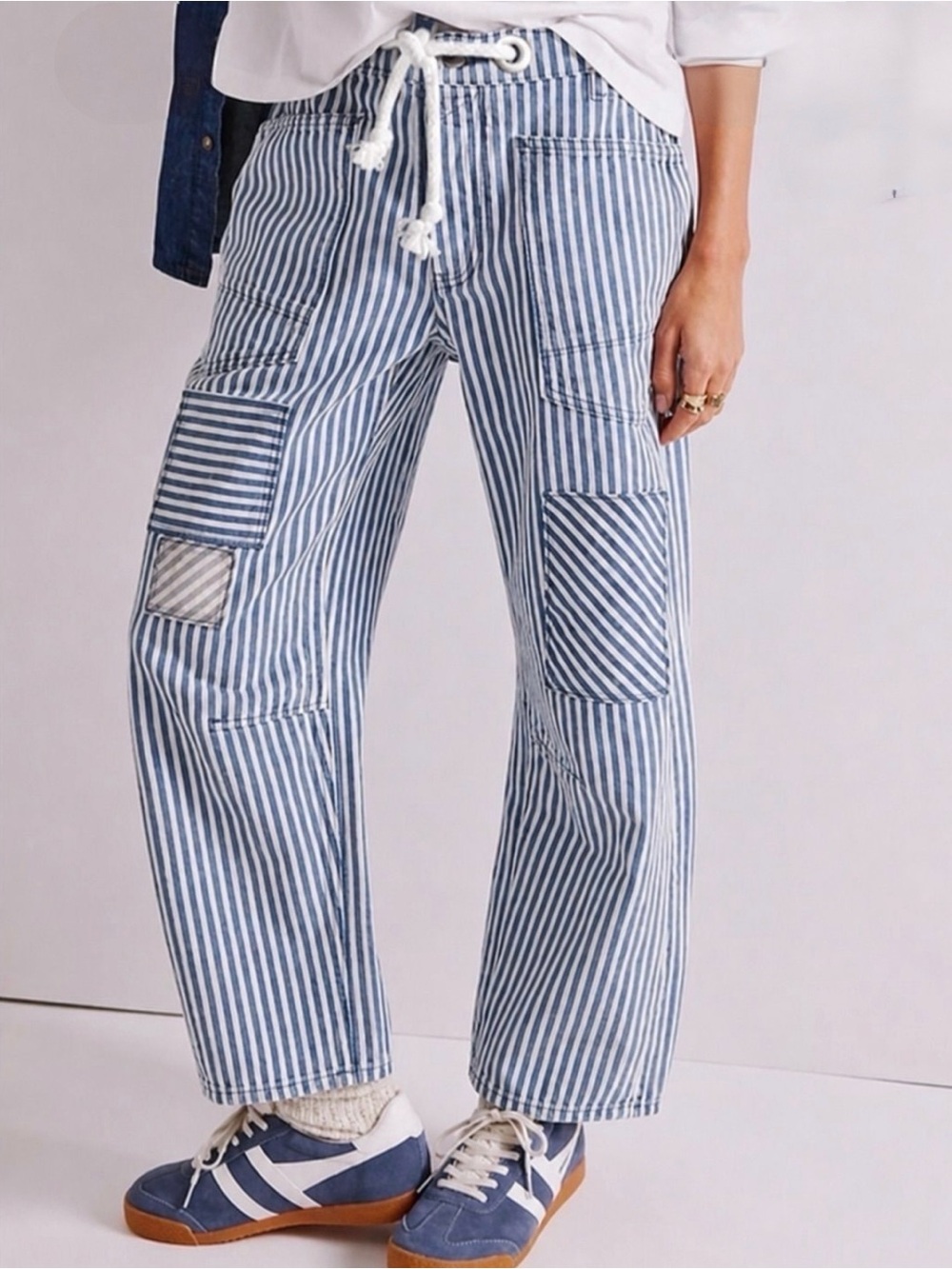 New Free People Moxie carpenter stripe barrel jeans Size 31